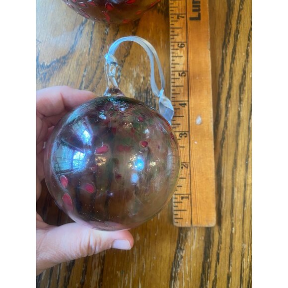Hand Blown Glass Christmas Ornaments Large Red & Orange Bauble Set Of 2 - Picture 4 of 4